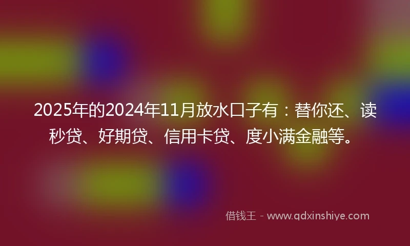 2025年的2024年11月放水口子有：替你还、读秒贷、好期贷、信用卡贷、度小满金融等。