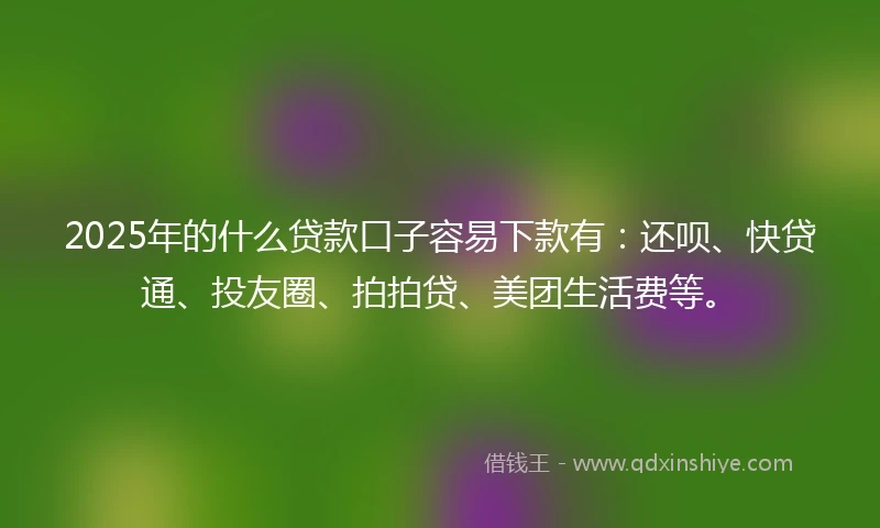 2025年的什么贷款口子容易下款有：还呗、快贷通、投友圈、拍拍贷、美团生活费等。