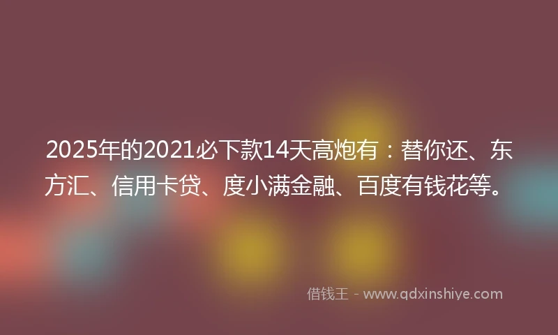 2025年的2021必下款14天高炮有：替你还、东方汇、信用卡贷、度小满金融、百度有钱花等。