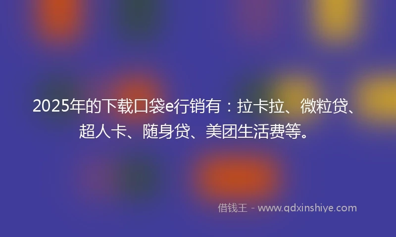 2025年的下载口袋e行销有：拉卡拉、微粒贷、超人卡、随身贷、美团生活费等。