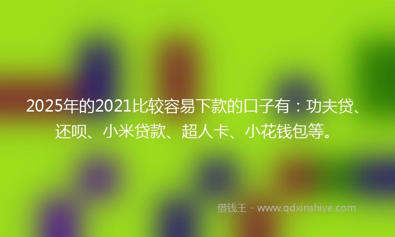 2025年的2021比较容易下款的口子有：功夫贷、还呗、小米贷款、超人卡、小花钱包等。