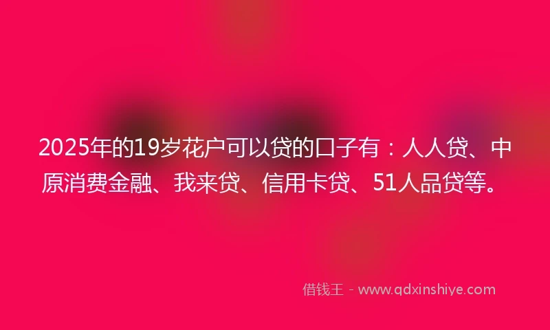 2025年的19岁花户可以贷的口子有：人人贷、中原消费金融、我来贷、信用卡贷、51人品贷等。