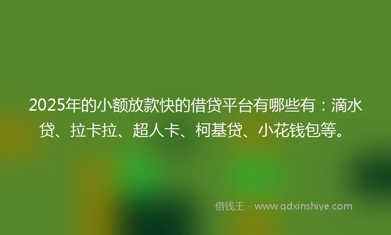 2025年的小额放款快的借贷平台有哪些有：滴水贷、拉卡拉、超人卡、柯基贷、小花钱包等。
