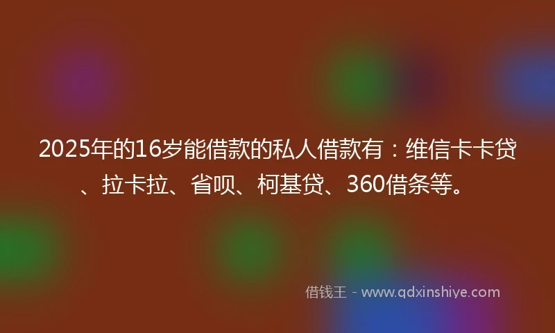 2025年的16岁能借款的私人借款有：维信卡卡贷、拉卡拉、省呗、柯基贷、360借条等。