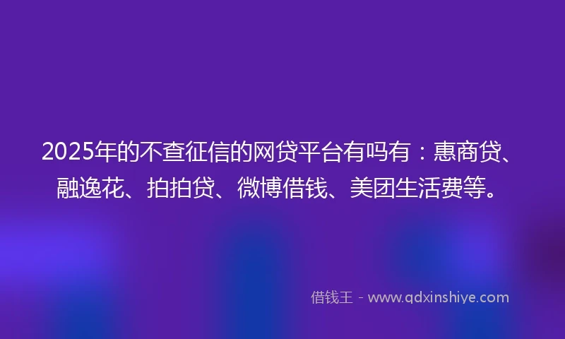 2025年的不查征信的网贷平台有吗有：惠商贷、融逸花、拍拍贷、微博借钱、美团生活费等。