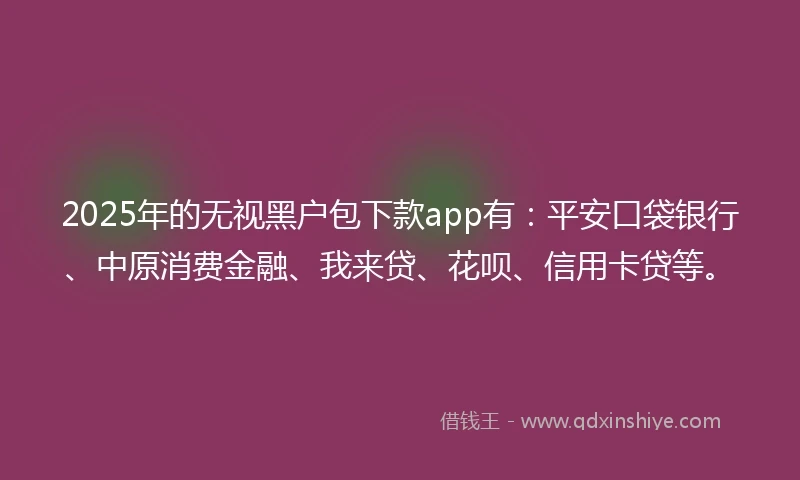 2025年的无视黑户包下款app有：平安口袋银行、中原消费金融、我来贷、花呗、信用卡贷等。