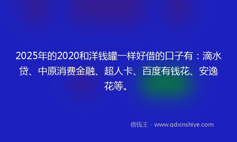 2025年的2020和洋钱罐一样好借的口子有：滴水贷、中原消费金融、超人卡、百度有钱花、安逸花等。