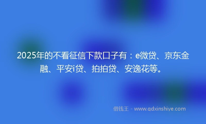 2025年的不看征信下款口子有：e微贷、京东金融、平安i贷、拍拍贷、安逸花等。