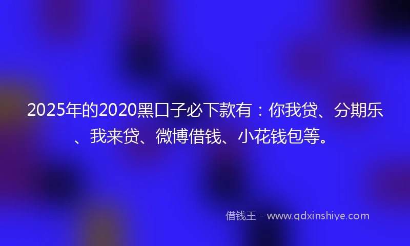 2025年的2020黑口子必下款有：你我贷、分期乐、我来贷、微博借钱、小花钱包等。