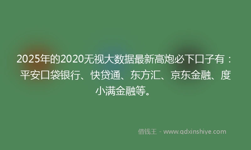 2025年的2020无视大数据最新高炮必下口子有：平安口袋银行、快贷通、东方汇、京东金融、度小满金融等。