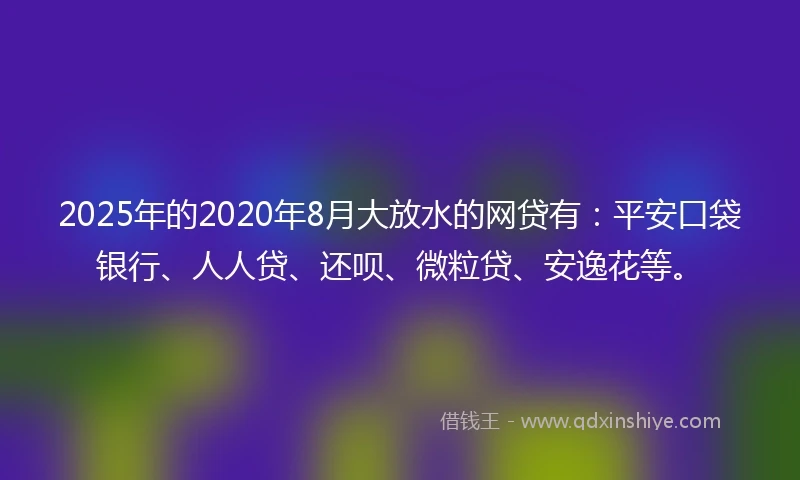 2025年的2020年8月大放水的网贷有：平安口袋银行、人人贷、还呗、微粒贷、安逸花等。