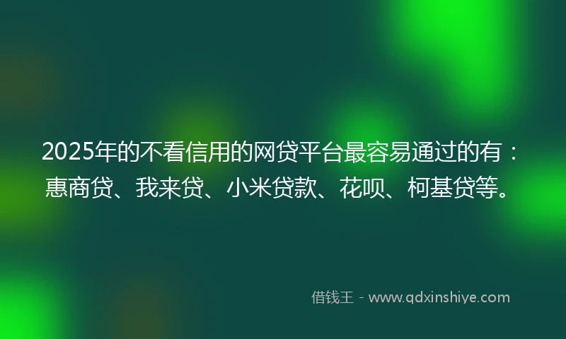 2025年的不看信用的网贷平台最容易通过的有：惠商贷、我来贷、小米贷款、花呗、柯基贷等。