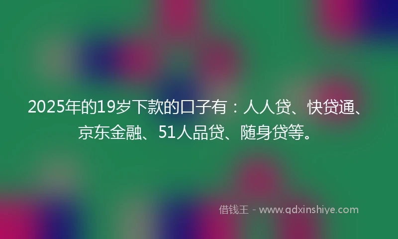 2025年的19岁下款的口子有：人人贷、快贷通、京东金融、51人品贷、随身贷等。