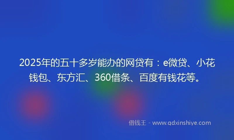 2025年的五十多岁能办的网贷有：e微贷、小花钱包、东方汇、360借条、百度有钱花等。