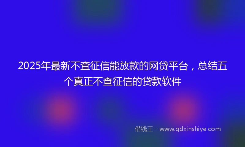 2025年最新不查征信能放款的网贷平台，总结五个真正不查征信的贷款软件