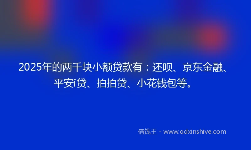 2025年的两千块小额贷款有：还呗、京东金融、平安i贷、拍拍贷、小花钱包等。