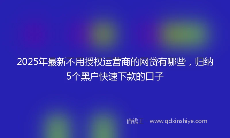 2025年最新不用授权运营商的网贷有哪些，归纳5个黑户快速下款的口子