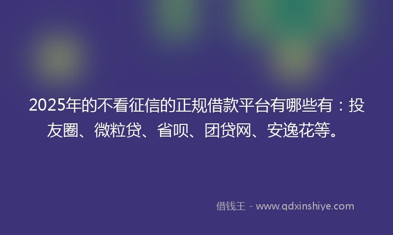 2025年的不看征信的正规借款平台有哪些有：投友圈、微粒贷、省呗、团贷网、安逸花等。