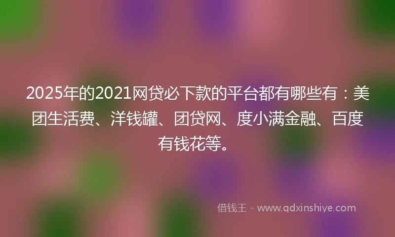 2025年的2021网贷必下款的平台都有哪些有：美团生活费、洋钱罐、团贷网、度小满金融、百度有钱花等。