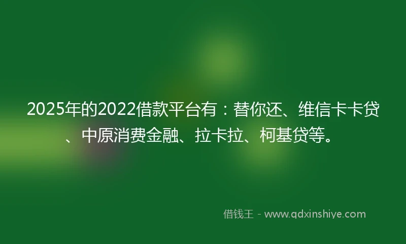 2025年的2022借款平台有：替你还、维信卡卡贷、中原消费金融、拉卡拉、柯基贷等。