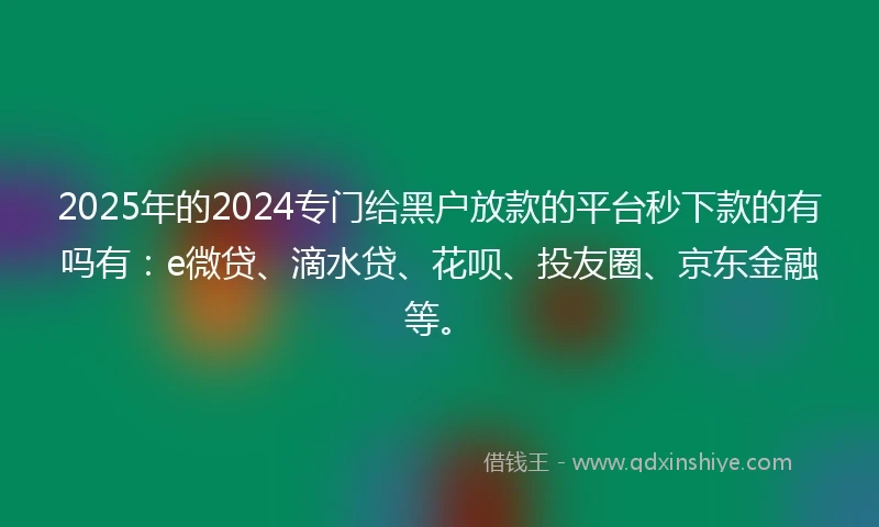 2025年的2024专门给黑户放款的平台秒下款的有吗有：e微贷、滴水贷、花呗、投友圈、京东金融等。