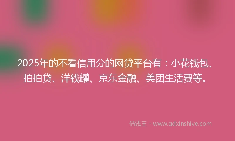 2025年的不看信用分的网贷平台有：小花钱包、拍拍贷、洋钱罐、京东金融、美团生活费等。