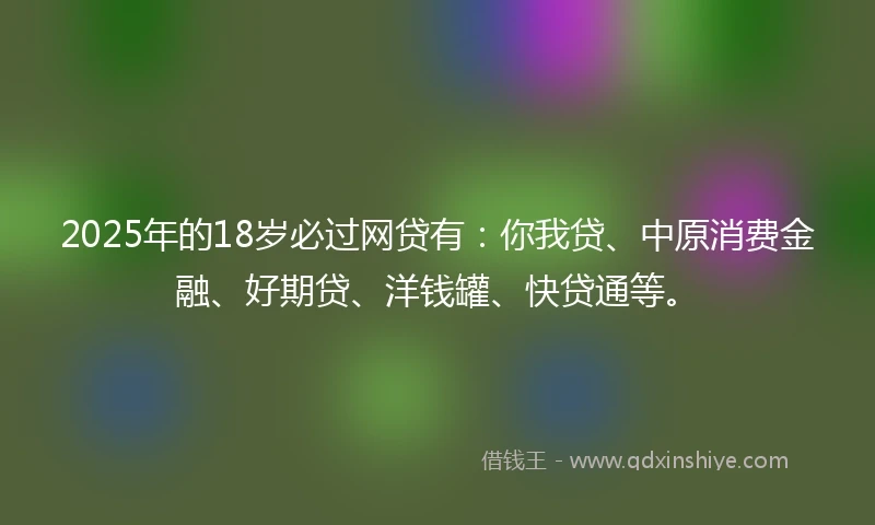 2025年的18岁必过网贷有：你我贷、中原消费金融、好期贷、洋钱罐、快贷通等。