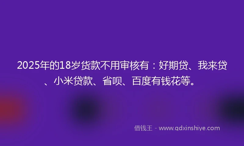 2025年的18岁货款不用审核有：好期贷、我来贷、小米贷款、省呗、百度有钱花等。