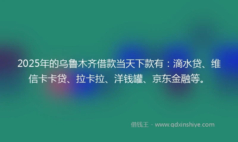 2025年的乌鲁木齐借款当天下款有：滴水贷、维信卡卡贷、拉卡拉、洋钱罐、京东金融等。