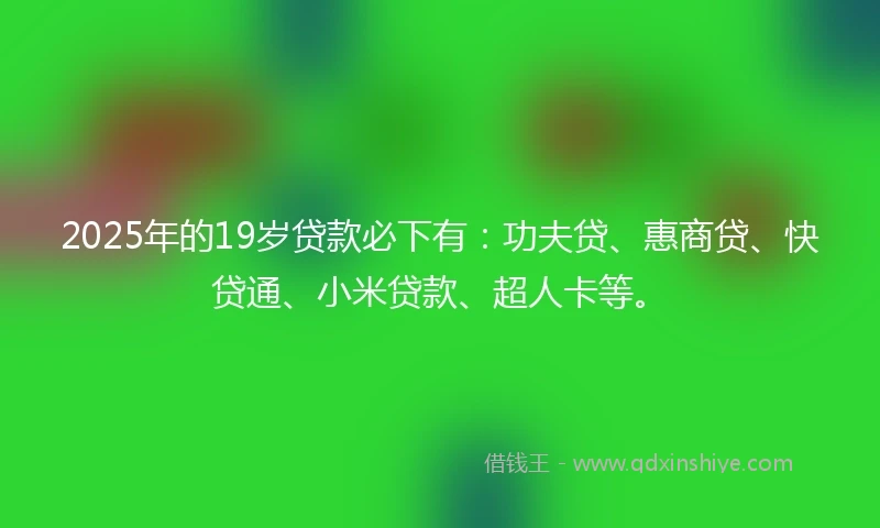 2025年的19岁贷款必下有：功夫贷、惠商贷、快贷通、小米贷款、超人卡等。
