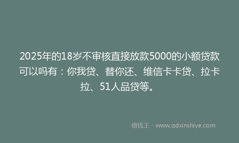 2025年的18岁不审核直接放款5000的小额贷款可以吗有：你我贷、替你还、维信卡卡贷、拉卡拉、51人品贷等。