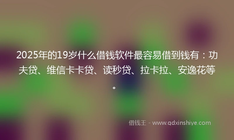 2025年的19岁什么借钱软件最容易借到钱有：功夫贷、维信卡卡贷、读秒贷、拉卡拉、安逸花等。