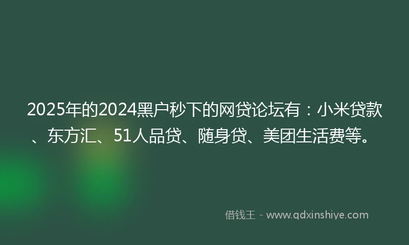 2025年的2024黑户秒下的网贷论坛有:小米贷款、东方汇、51人品贷、随身贷、美团生活费等。