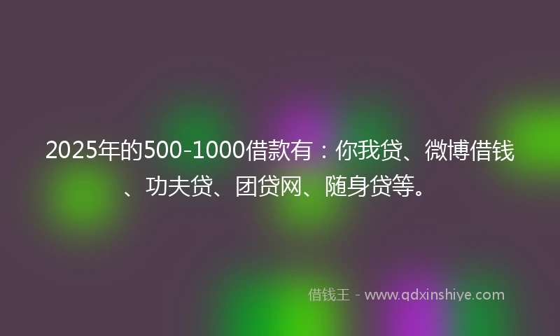 2025年的500-1000借款有：你我贷、微博借钱、功夫贷、团贷网、随身贷等。