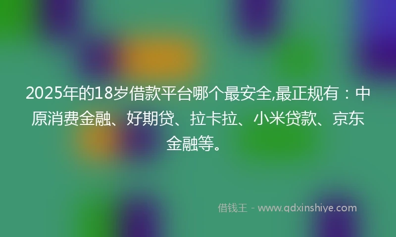 2025年的18岁借款平台哪个最安全,最正规有：中原消费金融、好期贷、拉卡拉、小米贷款、京东金融等。