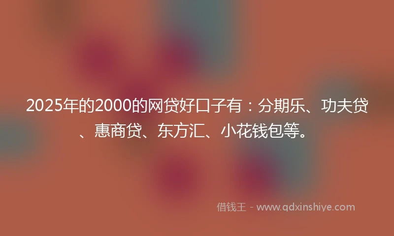 2025年的2000的网贷好口子有：分期乐、功夫贷、惠商贷、东方汇、小花钱包等。