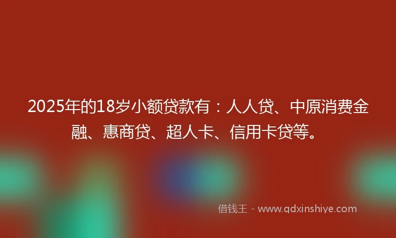 2025年的18岁小额贷款有：人人贷、中原消费金融、惠商贷、超人卡、信用卡贷等。