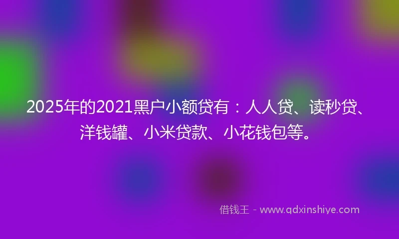 2025年的2021黑户小额贷有：人人贷、读秒贷、洋钱罐、小米贷款、小花钱包等。