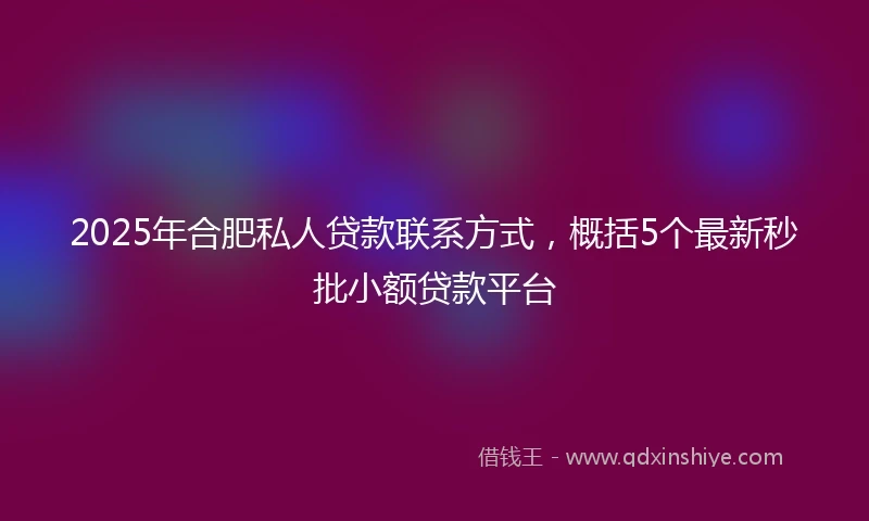 2025年合肥私人贷款联系方式，概括5个最新秒批小额贷款平台