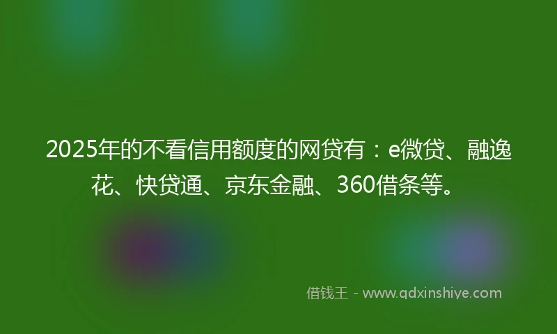 2025年的不看信用额度的网贷有：e微贷、融逸花、快贷通、京东金融、360借条等。