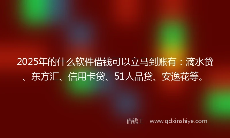 2025年的什么软件借钱可以立马到账有：滴水贷、东方汇、信用卡贷、51人品贷、安逸花等。
