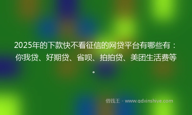 2025年的下款快不看征信的网贷平台有哪些有：你我贷、好期贷、省呗、拍拍贷、美团生活费等。