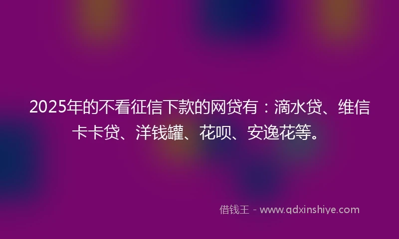 2025年的不看征信下款的网贷有：滴水贷、维信卡卡贷、洋钱罐、花呗、安逸花等。