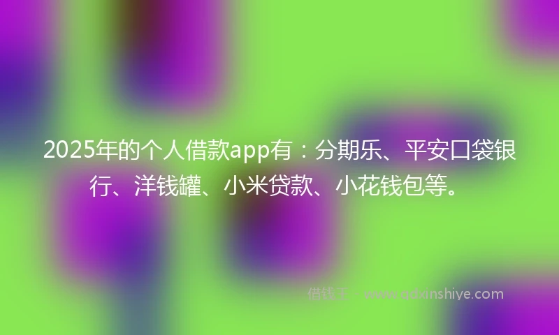 2025年的个人借款app有：分期乐、平安口袋银行、洋钱罐、小米贷款、小花钱包等。
