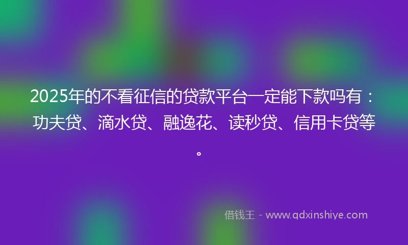 2025年的不看征信的贷款平台一定能下款吗有：功夫贷、滴水贷、融逸花、读秒贷、信用卡贷等。