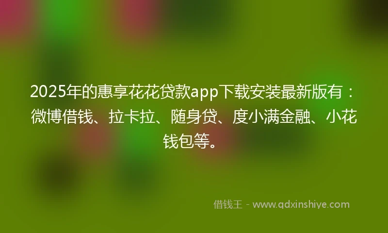 2025年的惠享花花贷款app下载安装最新版有：微博借钱、拉卡拉、随身贷、度小满金融、小花钱包等。