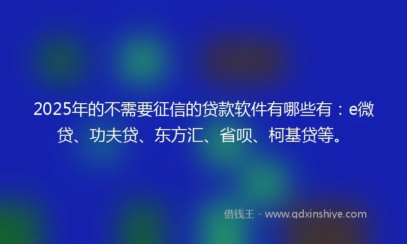 2025年的不需要征信的贷款软件有哪些有：e微贷、功夫贷、东方汇、省呗、柯基贷等。