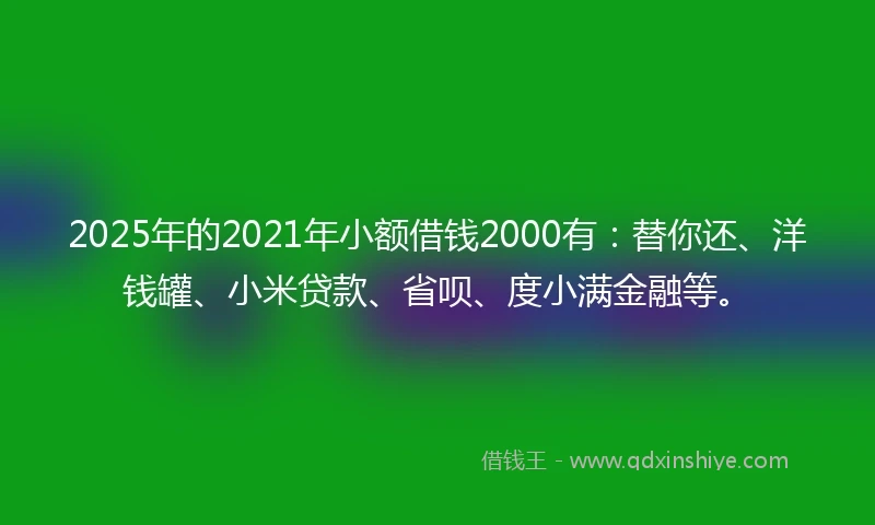 2025年的2021年小额借钱2000有：替你还、洋钱罐、小米贷款、省呗、度小满金融等。