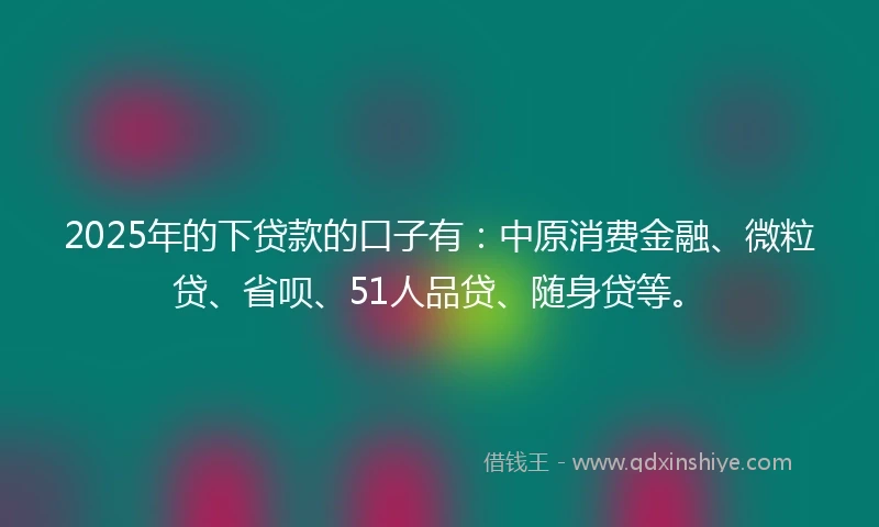 2025年的下贷款的口子有：中原消费金融、微粒贷、省呗、51人品贷、随身贷等。