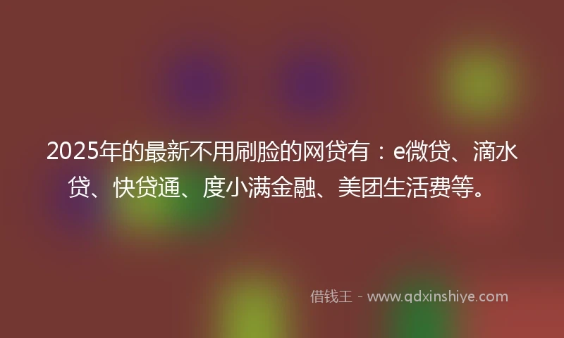 2025年的最新不用刷脸的网贷有：e微贷、滴水贷、快贷通、度小满金融、美团生活费等。